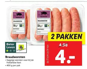 Lidl Braadworsten 400g aanbieding