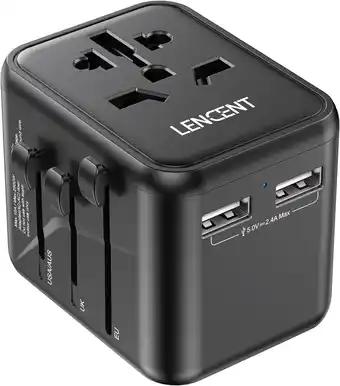 Amazon LENCENT Reisadapter Wereldwijd, Universele Reisadapter met 2 USB-A Internationale Stopcontact Adapter, Wereldreis Reisstekker aanbieding