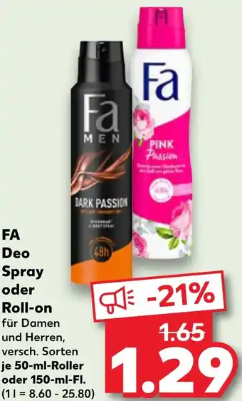 Kaufland DE FA Deo Spray oder Roll-on aanbieding