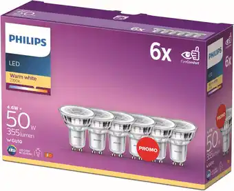 Amazon Philips LED-Spot 6-pack - Warmwit licht - GU10 - 50 W - Energiezuinige LED-verlichting - Levensduur tot 15 jaar - niet dimbaa aanbieding