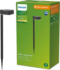 Amazon Philips Vynce Sokkellamp Op Zonne-Energie - Vierkant - 1.5W - 2700K - IP44 Weerbestendig - Zwart aanbieding