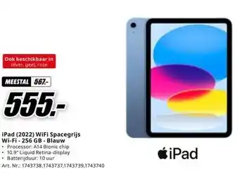 MediaMarkt iPad (2022) WiFi Spacegrijs Wi-Fi-256 GB - Blauw aanbieding