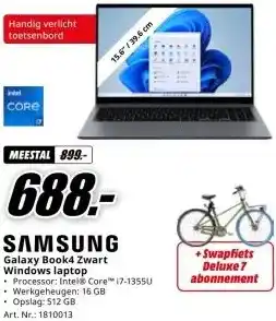MediaMarkt SAMSUNG Galaxy Book4 Zwart Windows laptop aanbieding