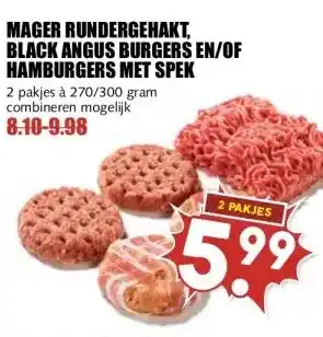 MCD Supermarkt MAGER RUNDERGEHAKT, BLACK ANGUS BURGERS EN/OF HAMBURGERS MET SPEK aanbieding