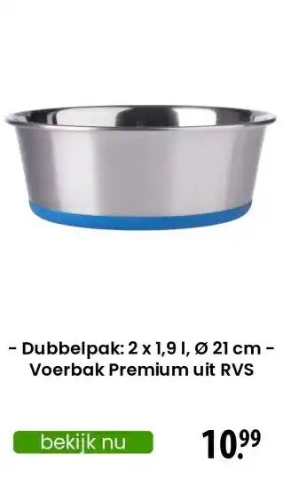 Zooplus - Dubbelpak: 2 x 1,9 l, Ø 21 cm - Voerbak Premium uit RVS aanbieding
