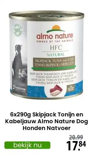 Zooplus 6x290g Skipjack Tonijn en Kabeljauw Almo Nature Dog Honden Natvoer aanbieding