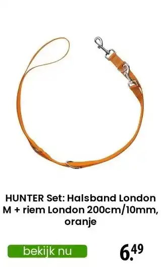 Zooplus HUNTER Set: Halsband London M + riem London 200cm/10mm, oranje aanbieding