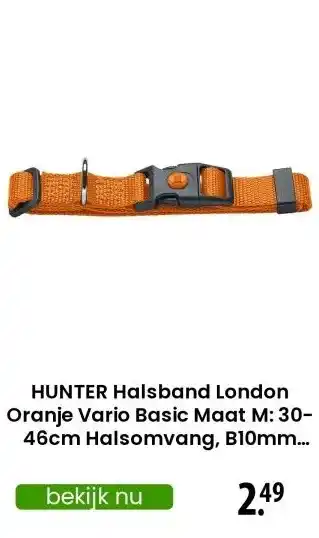 Zooplus HUNTER Halsband London Oranje Vario Basic Maat M: 30-46cm Halsomvang, B10mm Hond aanbieding