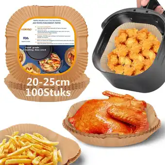 Amazon HONYAO Airfryer Bakpapier 20-25cm, 100 stuks Wegwerp Bakpapier XXL voor Hetelucht Friteuse 5-7,3 L, non-stick Air Fryer Papie aanbieding