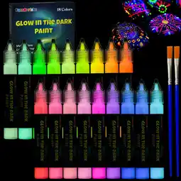 Amazon Stoffenverf Glow in The Dark Verf 18 Kleuren ×20ml, 3D Permanente Waterdichte Acryl Lichtgevende voor DIY Projecten, Festival aanbieding