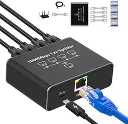 Amazon Oliveria LAN-splitter 1 naar 4 1000 Mbps Ethernet Splitter LAN Switch 4 Poorten Met Type-C Netsnoer Gigabit Switch voor Compu aanbieding