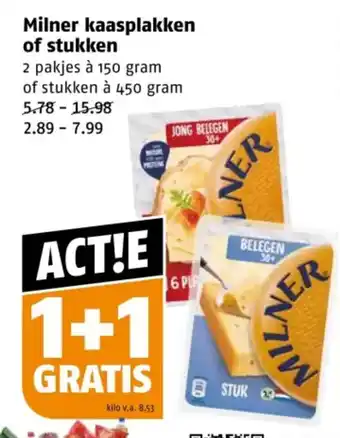 Poiesz Milner kaasplakken of stukken aanbieding