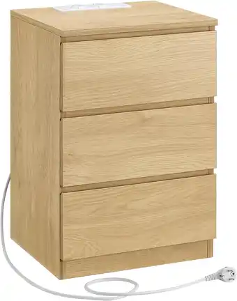 Amazon VASAGLE Nachtkastje, bijzettafel, 3 laden, afgeschuinde rand, 2 AC-stopcontacten, 2 USB-poorten, woonkamer, slaapkamer, werkk aanbieding
