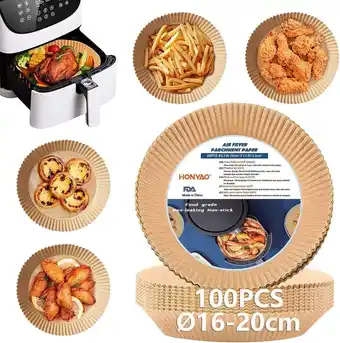 Amazon HONYAO Airfryer Bakpapier 16-20cm, 100 stuks Wegwerp Bakpapier voor Hetelucht Friteuse 2-4,2 L, non-stick Air Fryer Papieren  aanbieding