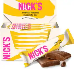 Amazon NICKS Crunchy Caramel reep met krokante karamel & amandelen gewikkeld in melkchocolade zonder toegevoegde suiker, glutenvrij aanbieding
