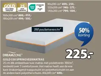 Jysk DREAMZONE GOLD S30 SPRINGVEERMATRAS aanbieding