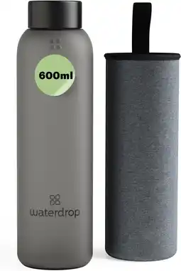 Amazon waterdrop Water Bottle Glass | Glazen Fles 600 ml | Met neopreen deksel en hermetische sluiting | Vaatwasmachinebestendig | B aanbieding