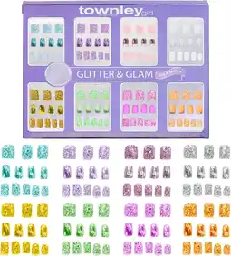 Amazon Townley Girl 96 PC Press-On Nails Set, Glitter en Glam, 8 verschillende Mix en Match sets, zelfklevende kunstnagels voor volw aanbieding