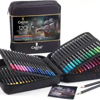 Amazon Castle Art Supplies 120 kleurpotloden Set met ritssluiting | Kwaliteit Soft Core Gekleurde Leads voor Volwassen Artiesten, Pr aanbieding