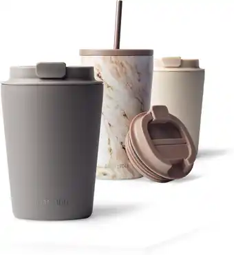 Amazon MAMEIDO Thermosbeker 350ml Taupe Grey - Koffiemok gemaakt van roestvrij staal dubbelwandig geïsoleerd, lekvrij - Coffee to go aanbieding