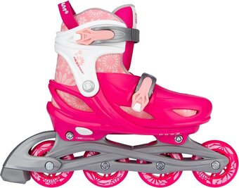 Bol.com Nijdam 3-in-1 Inline Skates Verstelbaar - Floral Switch - Fuchsia/Wit/Roze/Zilvergrijs - 25-28 aanbieding