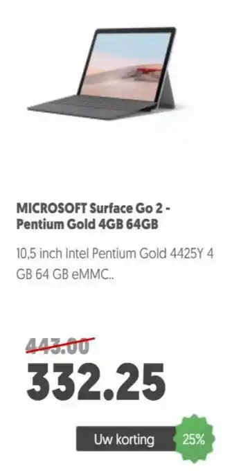 MediaMarkt Microsoft Surface Go 2 - Pentium Gold 4GB 64GB 10.5" aanbieding