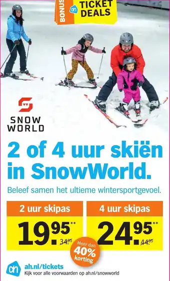 Albert Heijn 2 of 4 uur skien in SnowWorld 2 uur skipas aanbieding