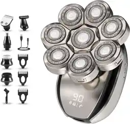 Amazon Elektrisch scheerapparaat voor heren, 6 in 1 scheerapparaat, draaibaar, 8D, tondeuse voor heren, IPX6, waterdicht, elektrisch aanbieding