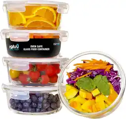 Amazon Igluu Meal Prep Glazen Ronde Containers met Transparante Luchtklep Deksels - Portie Controle Voedsel Vershoudbak - BPA Vrij - aanbieding