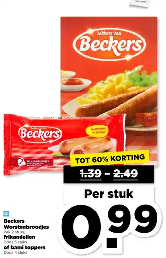 PLUS Beckers Worstenbroodjes, frikandellen of bami toppers aanbieding