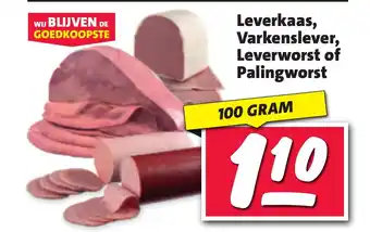 Nettorama Leverkaas, Varkenslever, Leverworst of Palingworst aanbieding