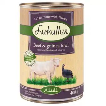 Zooplus 6x400g Adult Rund & Parelhoender Lukullus Natuurkost Graanvrij Hondenvoer droog aanbieding