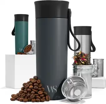 Amazon Thermosbeker Koffie To Go met Draagriem & Thee-Infuser, Geïsoleerd & Lekvrij - BPA-Vrij | Dubbelwandige Isolatie Coffee & The aanbieding