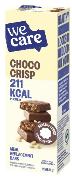 De Online Drogist WeCare Choco Crisp Meal Replacement Bars aanbieding
