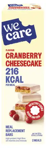 De Online Drogist Wecare Cranberry Cheesecake Meal Replacement Bars aanbieding