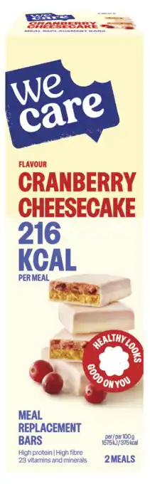 De Online Drogist Wecare Cranberry Cheesecake Meal Replacement Bars aanbieding