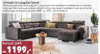 Woonsquare 3+Hoek+3+Longchair Island Moderne Leefhoek In Stofcategorie aanbieding