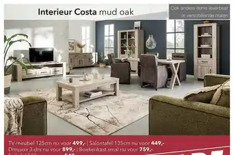 Woonsquare Interieur Costa Mud Oak TV-Meubel 125 Cm, Salontafel 135cm, Dressoir 3-Drs, Boekenkast Smal Of Eettafel 160cm aanbieding