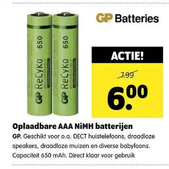 Plentyparts Oplaadbare AAA NiMH Batterijen GP aanbieding