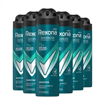 Bol.com Rexona Men Advanced Protection Anti-Transpirant Deodorant Spray - Sensitive - met Body Heat Activated Technologie - 6 x 150 m aanbieding
