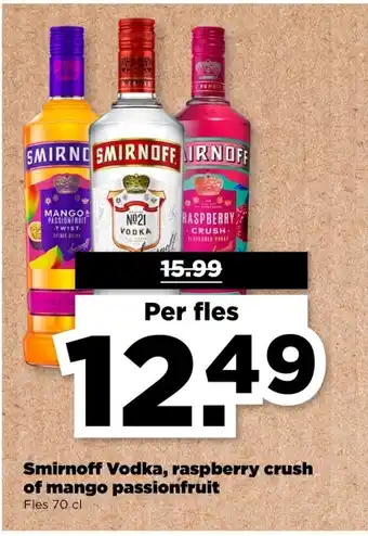 PLUS Smirnoff Vodka, raspberry crush of mango passionfruit aanbieding