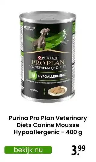 Zooplus Purina Pro Plan Veterinary Diets Canine Mousse Hypoallergenic - 400 g aanbieding