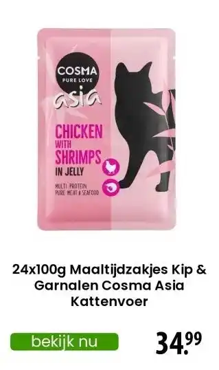 Zooplus 24x100g Maaltijdzakjes Kip & Garnalen Cosma Asia Kattenvoer aanbieding