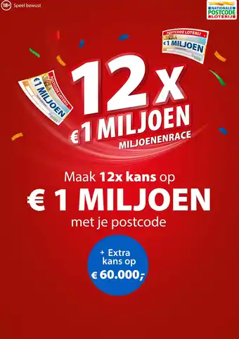 Nationale Postcode Loterij 12x €1 MILJOEN MILJOENEN RACE aanbieding
