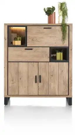 Henders & Hazel Pavarotti, Highboard 125 Cm - 2-Deuren + 1-Lade + 1-Klep + 2-Niches (+ LED) aanbieding