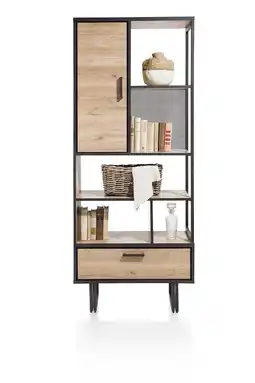 Henders & Hazel Avalon, Boekenkast 80 Cm - 1-Deur + 1-Lade + 5-Niches - Natural aanbieding