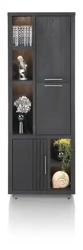 Henders & Hazel Pavie, Bergkast Smal 75 Cm - 3-Deuren + 5-Niches (+ LED) - Castle Black aanbieding