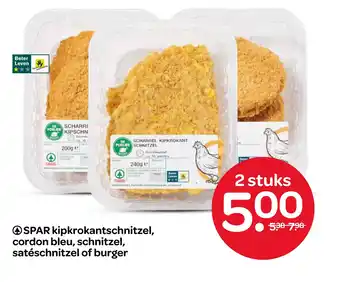 Spar SPAR kipkrokantschnitzel, cordon bleu, schnitzel, satéschnitzel of burger aanbieding