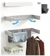 Bol.com PLAY IT Wanddroogrek Inklapbaar Wit 100 cm - 5 Meter Drooglengte + 2 Haakjes aanbieding