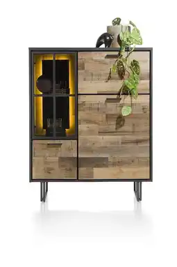 Henders & Hazel Avalon, Highboard 120 Cm - 2-Deuren + 1-Glasdeur + 1-Klep (+ LED) - Driftwood aanbieding